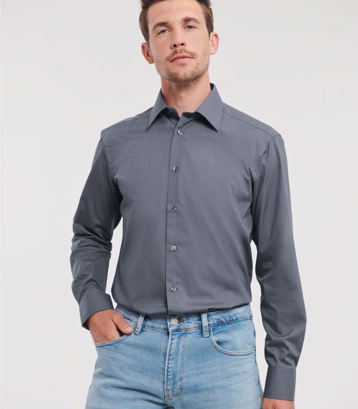 Men's Long Sleeve Tailored Polycotton Poplin Shirt Thumbnail